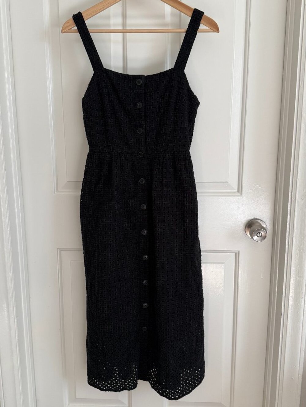 J.Crew Eyelet Tank Midi Button Down Dress in Black, Size 4